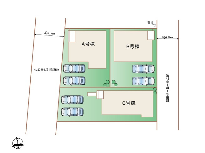 宮崎市花ヶ島町2681番-3棟（B号棟）の区画図|配置図（B号棟）