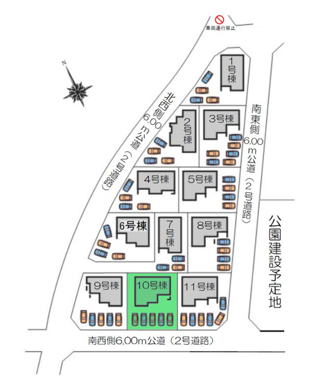 【区画図】 | フォーセール前橋市富士見町第3時沢ー⑩ | 全区画敷地面積60坪以上！
開放的な南接道に面した敷地！