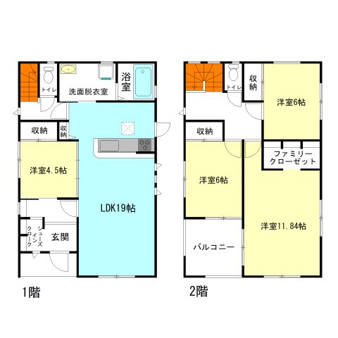 【間取り】 | フォーセール前橋市富士見町第3時沢ー⑦ | 家族と自然に顔合わせできるリビングアクセス階段！
水回りを最短距離で結んだラクラク家事同線！