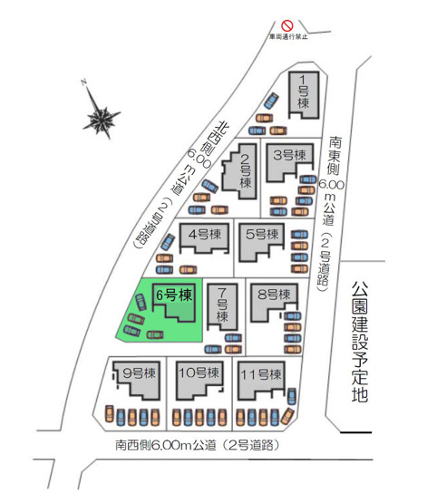 【区画図】 | フォーセール前橋市富士見町第3時沢ー⑥ | 全区画敷地面積60坪以上！
カースペースは4台駐車可能！
