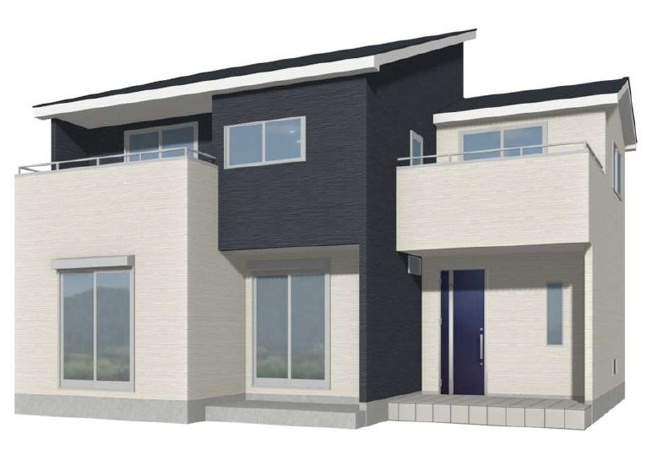 【外観パース】 | フォーセール前橋市富士見町第3時沢ー⑤ | （完成予想図）
全棟IOT住宅仕様です！
時沢小学校まで徒歩5分！
全棟防犯カメラ2ヵ所設置！