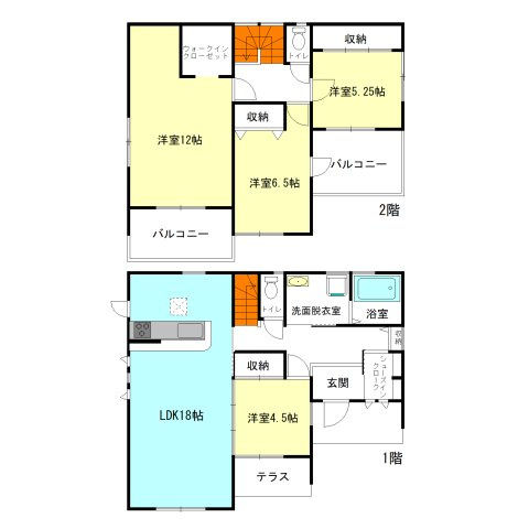 【間取り】 | フォーセール前橋市富士見町第3時沢ー⑤ | 玄関には嬉しいシューズインクローク完備！
2階居室南向き＋6帖以上のゆったり間取り！