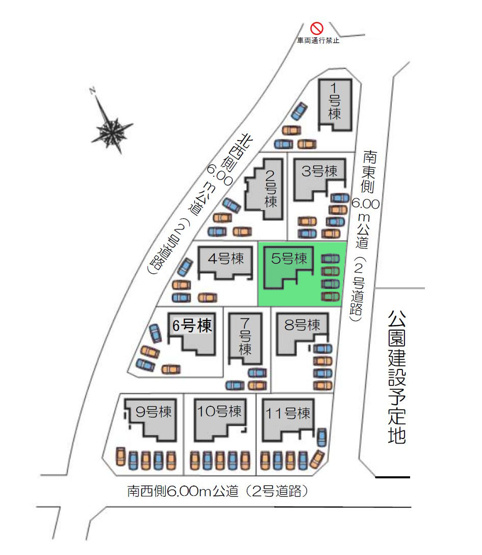 【区画図】 | フォーセール前橋市富士見町第3時沢ー⑤ | 全区画敷地面積60坪以上！
カースペースは4台駐車可能！