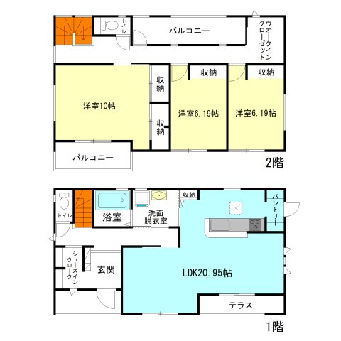 【間取り】 | フォーセール前橋市第3富士見町時沢ー④ | 玄関には嬉しいシューズインクローク完備！
全居室南向き＋6帖以上のゆったり3LDK！
書斎やフリースペースなど用途多彩な納戸完備♪