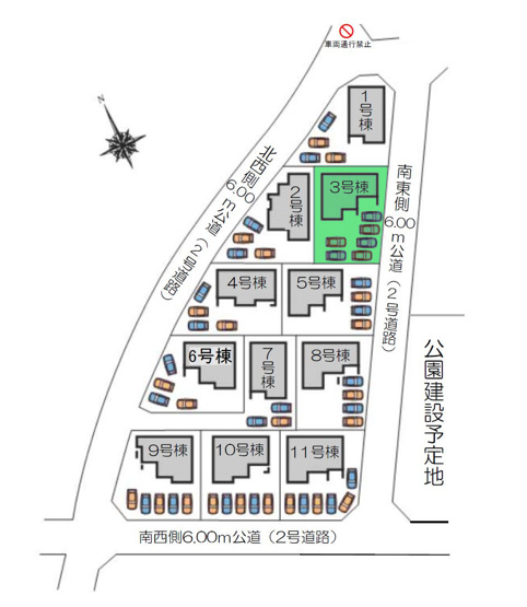 【区画図】 | フォーセール前橋市富士見町第3時沢ー③ | 全区画敷地面積60坪以上！
カースペースは4台駐車可能！