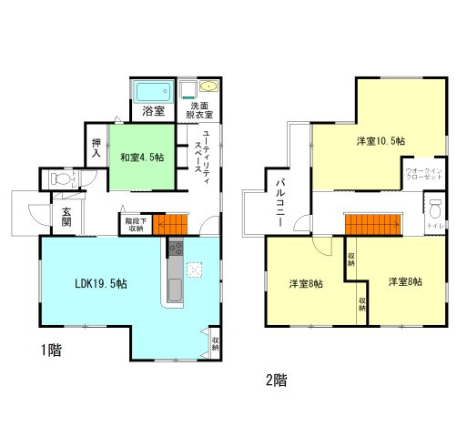 【間取り】 | フォーセール前橋市富士見町第3時沢ー② | 便利なユーティリティスペース付き！
10.5帖主寝室にはウォークインクローゼット付き！