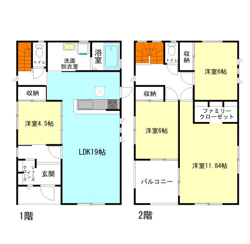 【間取り】 | フォーセール前橋市第3富士見町時沢ー① | 玄関には嬉しいシューズインクローク完備！
家族と自然に顔合わせできるリビングアクセス階段！