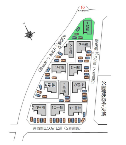【区画図】 | フォーセール前橋市富士見町第3時沢ー① | 全区画敷地面積60坪以上！
カースペースは4台駐車可能！