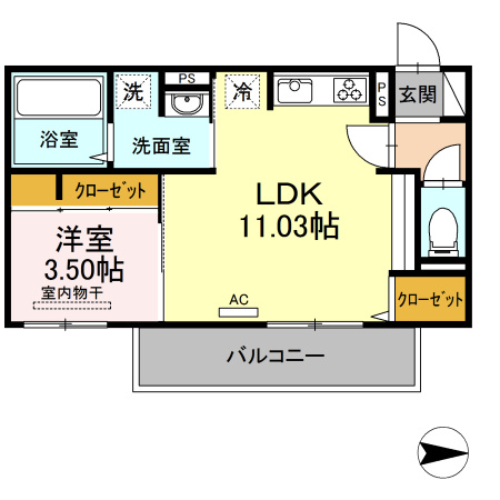 熊本市南区出仲間９丁目のアパートの間取り