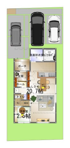 米原7丁目B号地建売住宅の間取り|駐車場3台可能となっております。