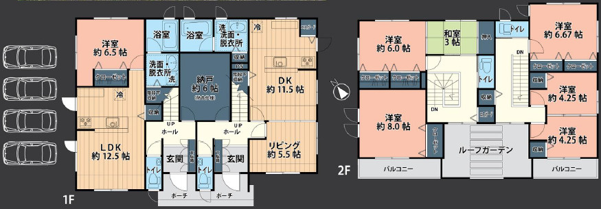 敷地面積240㎡超えに建つスマートでおしゃれな大型二世帯住宅の間取り|7SLDK
