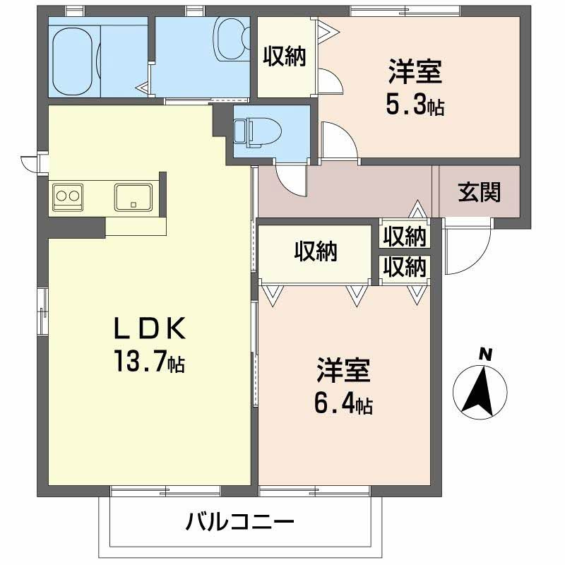 姫路市飾磨区妻鹿のハイツの間取り