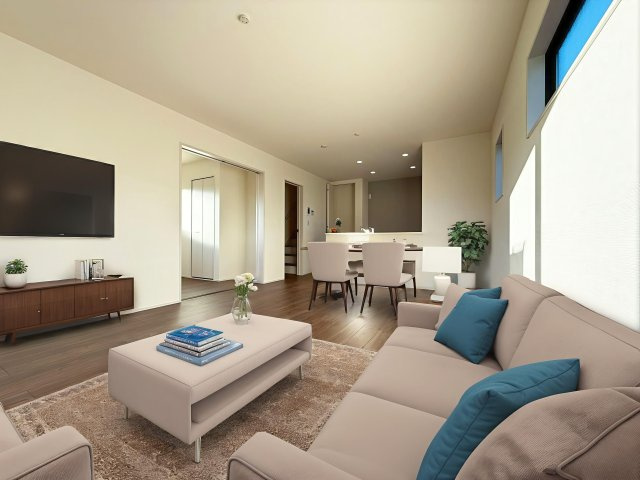 御殿場市二枚橋　全１棟　新築戸建の居間・リビング|AI家具設置例となります。