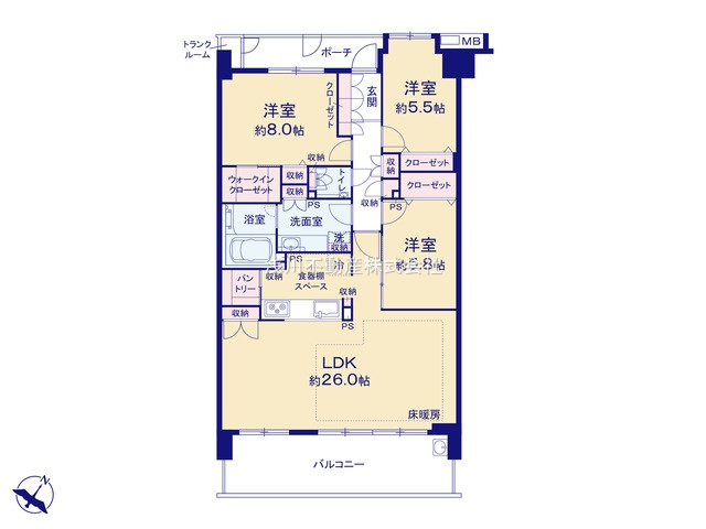 パークフィーネ南大沢３番館の間取り|～南東向き3LDK　陽当たり良好な間取りです～