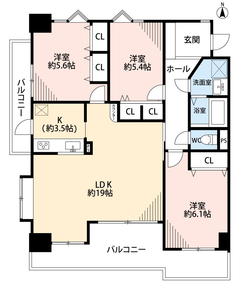 シャトー桜井の間取り|2025.9リノベーション済。
広々LDK約19帖。