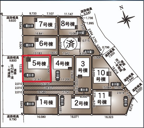 クレイドルガーデン　宇都宮市川田町第6　５号棟の区画図|５号棟　敷地面積　164.82㎡（49.85坪）