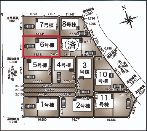 クレイドルガーデン　宇都宮市川田町第6　６号棟の区画図|６号棟　敷地面積　160.05㎡（48.41坪）