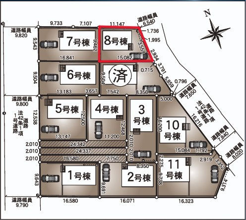 クレイドルガーデン　宇都宮市川田町第6　８号棟の区画図|８号棟　敷地面積　122.08㎡（36.92坪）