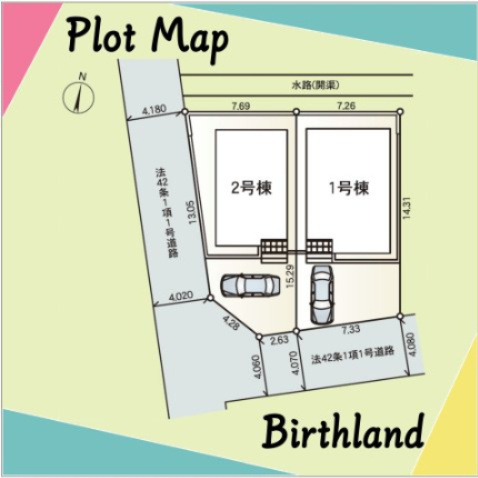 新築戸建・建売　柴田町船岡東1丁目　耐震・制震　船岡小・船岡中の区画図|カースペース3台(車種による)　※敷地内に電柱及び支線が入る場合がございます。