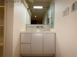 化粧品や洗顔料、歯ブラシなどの必需品をまとめて置ける収納スペースがあり、使用するたびに取り出す手間が省けます。また、水回りのため、濡れても大丈夫な素材が使用されており、お手入れが簡単です。