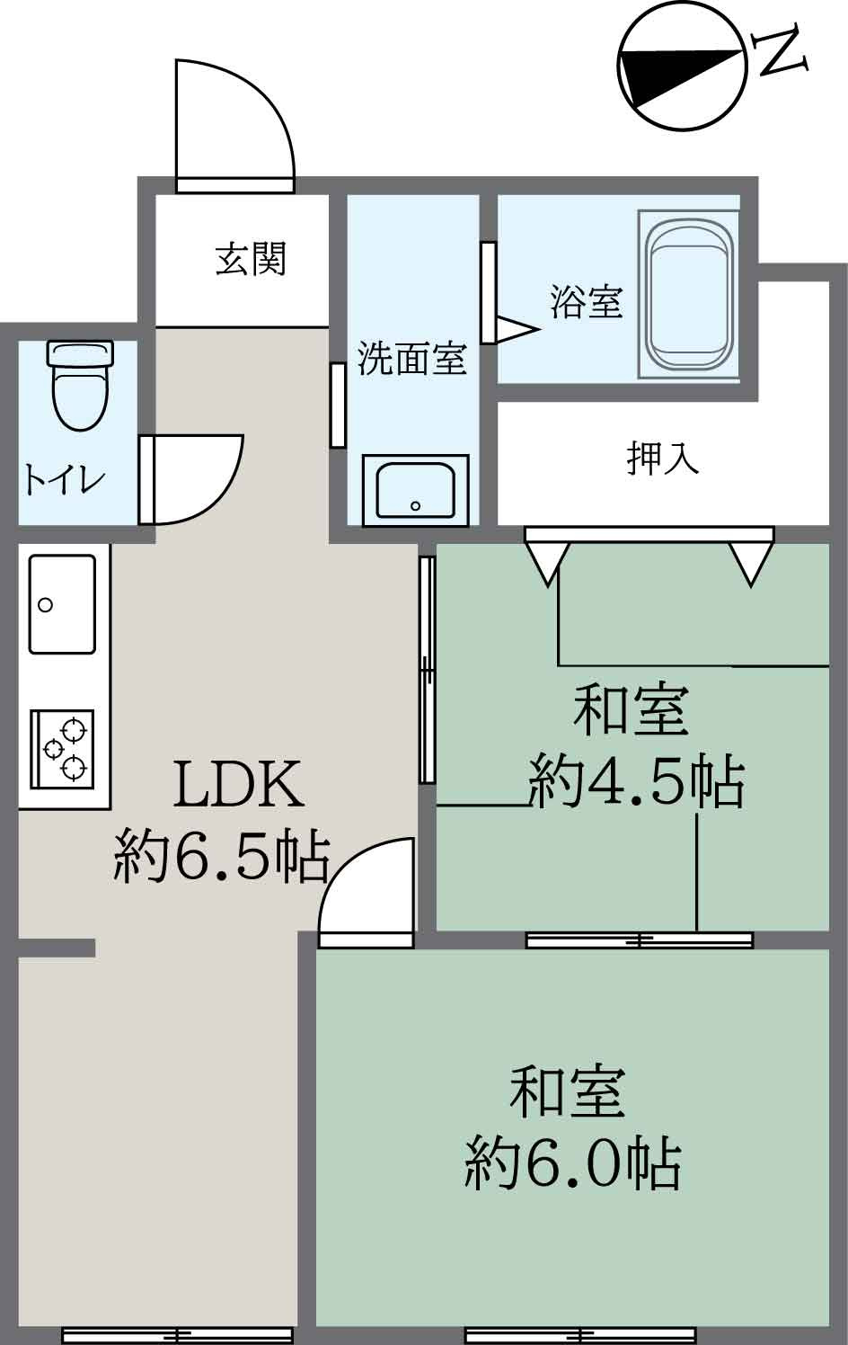 LDKと和室6帖に繋がるバルコニーあり