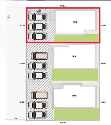 Heartful-Town 　東武西川田駅1期　１号棟の区画図|１号棟　土地面積　144.55㎡（43.72坪）
