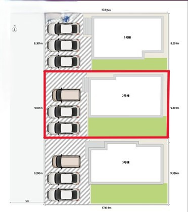 Heartful-Town 　東武西川田駅1期　２号棟の区画図|２号棟　土地面積　165.56㎡（50.08坪）