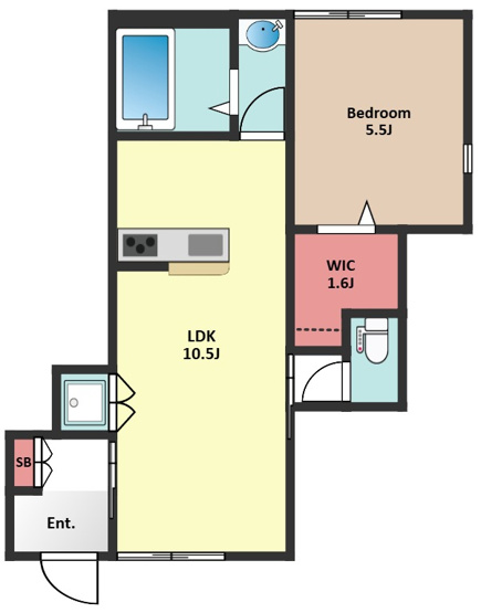 【間取り】 | ＭＡＩＳＯＮ　ＴＨＥＯＢＲＯＭＡ | ウォークインクローゼットを完備した収納力の高い1LDK♪