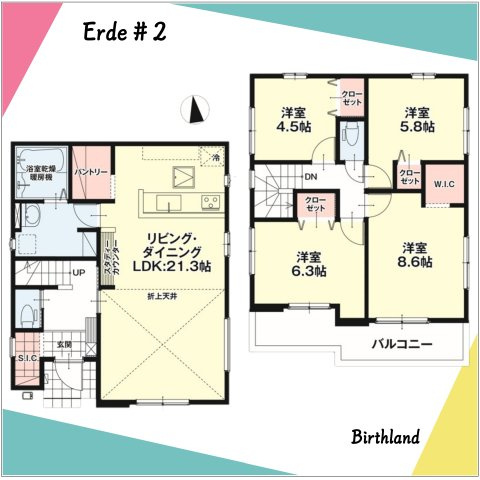 新築戸建・新築建売　福島市泉　清水小・清水中　ZEH水準住宅の間取り|■広々の洗面脱衣室には収納スペース付き！食品のストックなどできるパントリー付き！