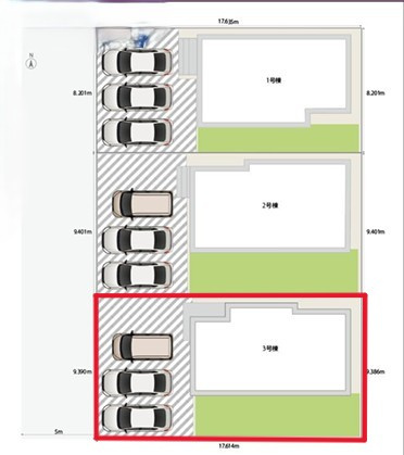 Heartful-Town 　東武西川田駅1期　３号棟の区画図|３号棟　土地面積　165.34㎡（50.01坪）