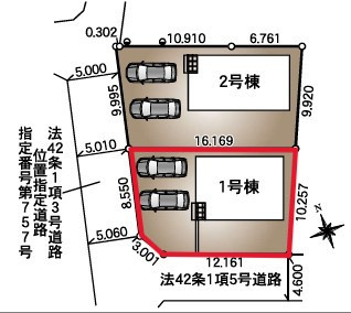 クレイドルガーデン　　宇都宮市雀の宮第１０　１号棟の区画図|１号棟　土地面積　154.50㎡（46.73坪）