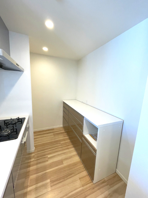 アルファステイツ老松小南のキッチン|キッチン裏にはカップボードがあるため、収納力にも優れています。