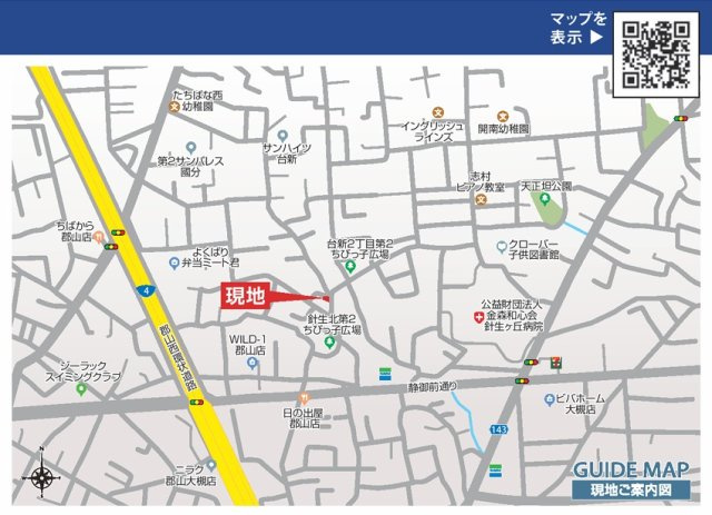郡山市台新2丁目2期　　　１号棟　　　大成小学校、郡山第１中学区の地図|案内図