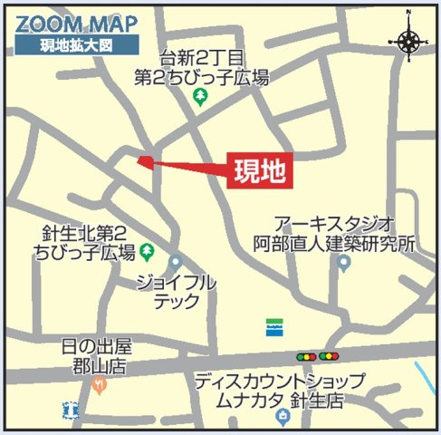 郡山市台新2丁目2期　　　１号棟　　　大成小学校、郡山第１中学区の地図|拡大案内図