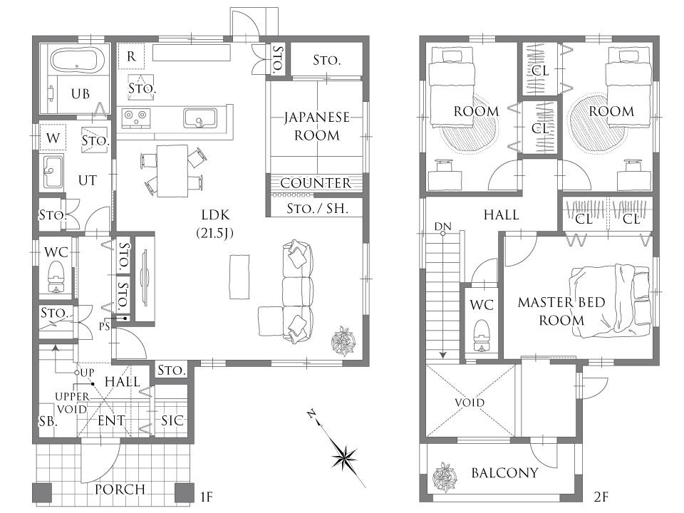 加古川市別府町新野辺の間取り|1階には家族が集うLDKと和室、水回りがあり、2階には洋室3部屋があります。全居室収納のため、すっきりとした暮らしが叶います。