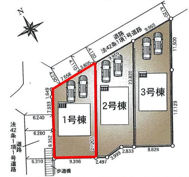 鹿沼市緑町第5　1号棟の区画図|1号棟になります
