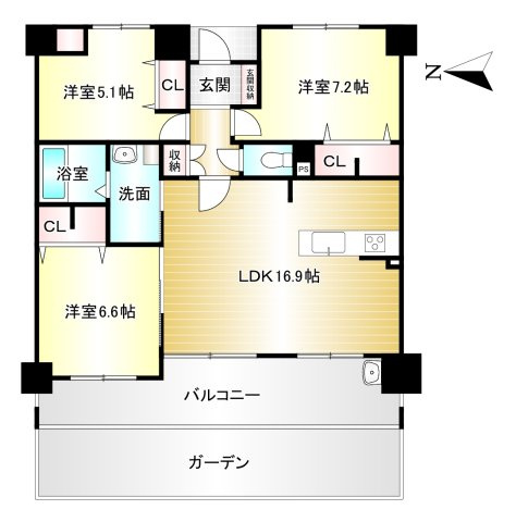 ウィルコート八木の間取り|3LDK　専有面積：75.06ｍ2