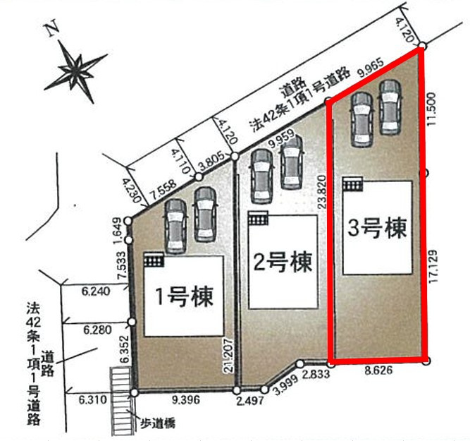 クレイドルガーデン鹿沼市緑町第5　3号棟の区画図|3号棟になります