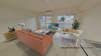 【居間・リビング】 | メゾン池田 | 南西向きリビングダイニングキッチン12.7帖☆バルコニーに繋がるお部屋です！エアコン付きで1年中快適に過ごせますね☆