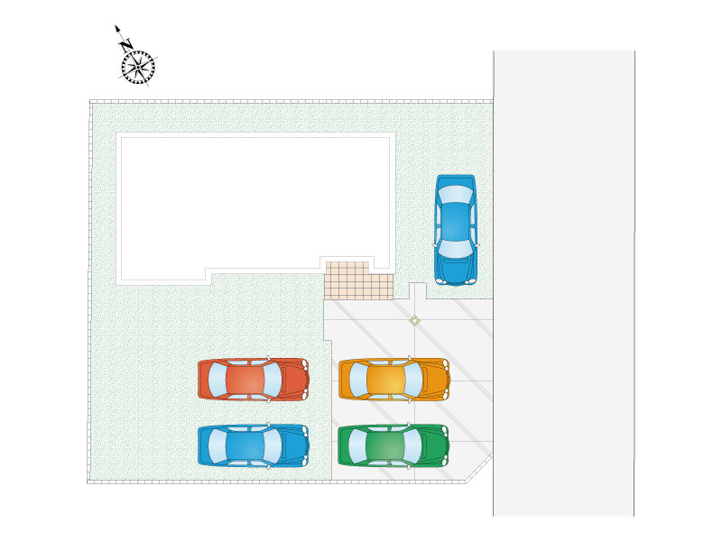 《3号棟　敷地面積239.50㎡（72.44坪）》お車5台駐車可能！将来お子様がマイカーを持った時もしっかり停められます！広々としたお庭は、サイクルポートや倉庫も置けます！
