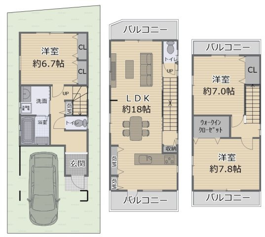 【土地図＋建物プラン例】 | 堺市西区家原寺町1丁（家原寺小学校）