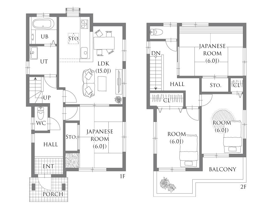 明石市魚住町長坂寺戸建の間取り|和室2部屋・洋室2部屋が備わった間取りで、暮らし方に合わせた部屋使いが可能。全居室6.0帖以上の広さがあり、プライベートな時間もゆったりとお過ごしいただけます。