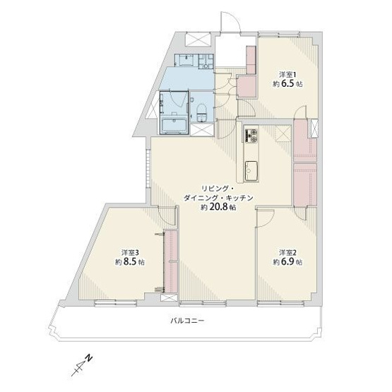 【間取り】 | ライオンズマンション長丘ガーデン弐番館 | 全居室6帖以上の3LDKで、ご家族でゆったりと暮らせます。充実した収納も魅力です