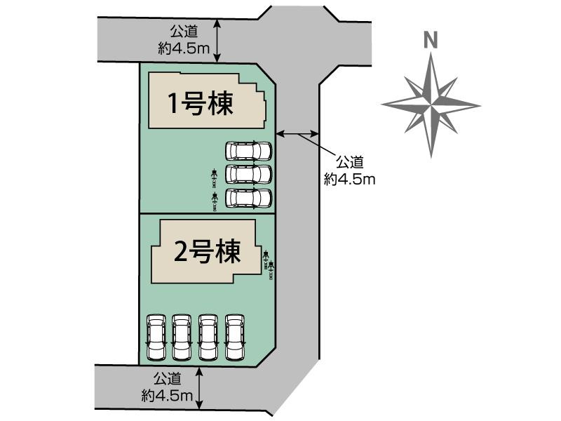 宇都宮市茂原町　１号棟の区画図|１号棟　土地面積　215.10㎡（65.06坪）カースペース３台可能です♪