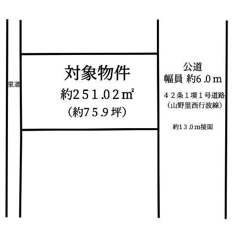 上郡町山野里の土地図|【区画図】
前面道路は北側約6.0m。ゆとりをもって車の出し入れができます。建ぺい率60%・容積率200%。建築可能な建物のボリュームなど、詳しくはお気軽にお問合せください。