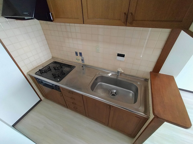 神戸市兵庫区新開地５丁目の賃貸マンションのキッチン|システムキッチン（ガス3口）