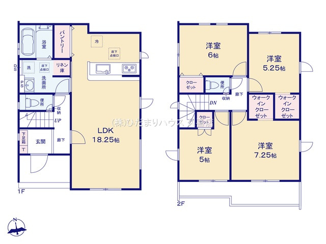 久喜市青葉５期　新築一戸建て　02　グラファーレデザインの間取り|パントリー付きでキッチン周りがスッキリ片付きます♪