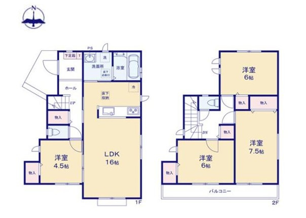 Heartful-Town 　中久保二丁目4363番　1号棟の間取り|１号棟　建物面積　97.08㎡（29.36坪）～４LDK～