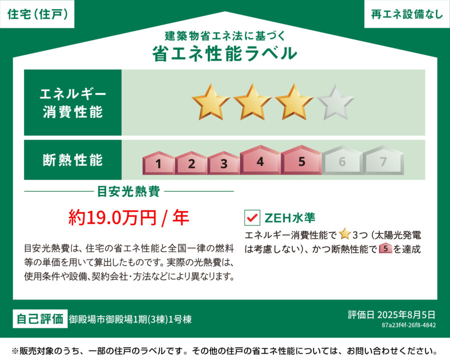 御殿場１期　２号棟　新築戸建　全３棟の省エネ性能ラベル