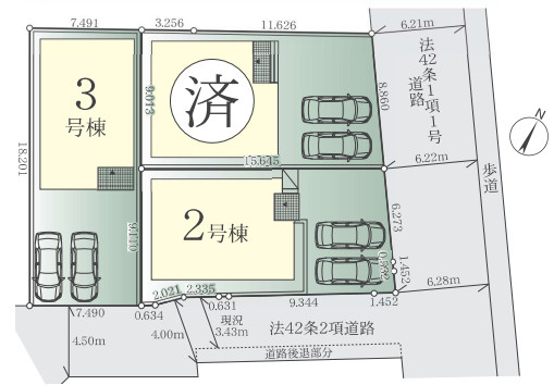 藤沢市亀井野7期　新築戸建　全3棟2号棟の区画図|角地ならではの開放感
